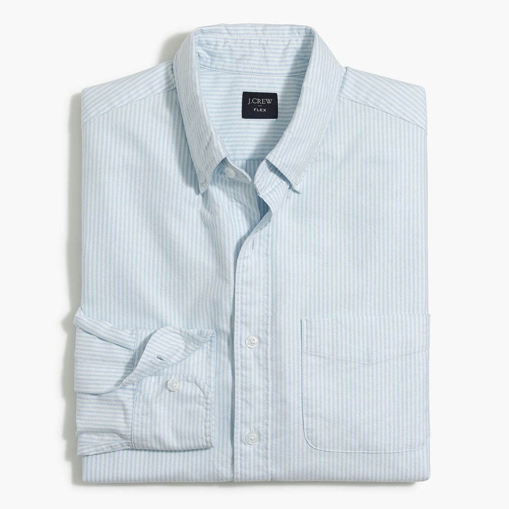 NWT J.Crew Flex Oxford Shirt Slim Fit Blue White Stripe XXL